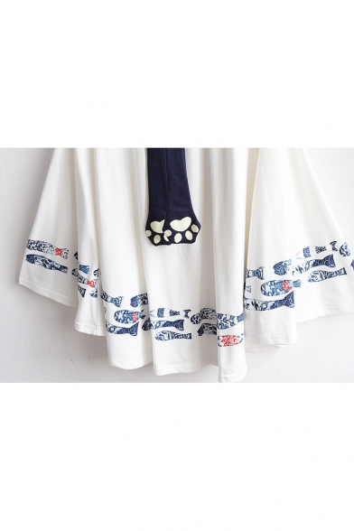 New Fashion Cartoon Fishes Pattern Round Neck Cape with Tie