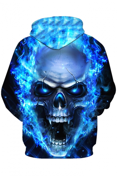 New Fashion Flame Skull Print Long Sleeve Hoodie