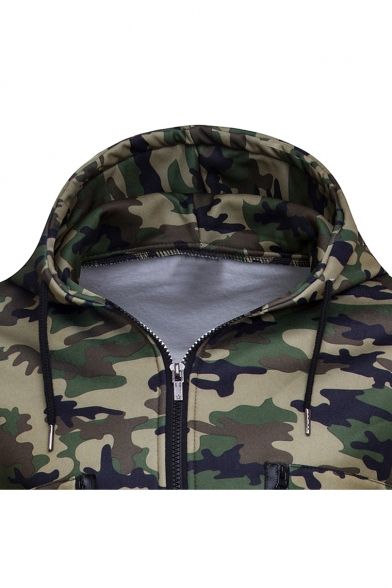 New Stylish Camouflage Print Zipper Long Sleeve Tunic Hoodie