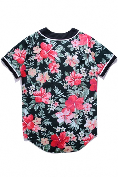 New Stylish Floral Print Button Down Short Sleeve Shirt