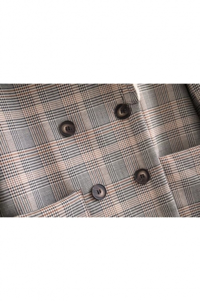 New Stylish Notched Lapel Long Sleeve Classic Plaid Coat