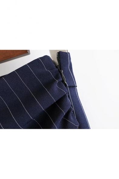 New Stylish Ruffle Embellished Striped Print Zip Fly Leisure Flared Pants