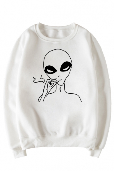 New Trendy Cartoon Alien Round Neck Long Sleeve Pullover Sweatshirt