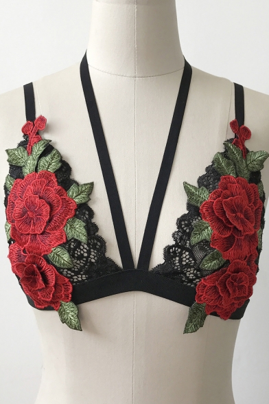 Chic Halter Neck Embroidery Floral Pattern Sexy Lace Cami Bralet