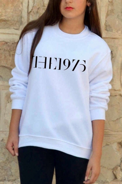 Fashion Long Sleeve Round Neck Number Letter Print Pullover Sweatshirt