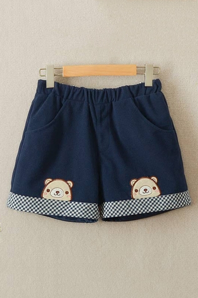 Lovely Bear Embroidered Elastc Waist Shorts