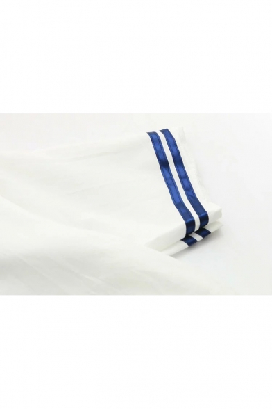 New Fashion Contrast Striped Navy Collar Short Sleeve Pleated Mini Dress