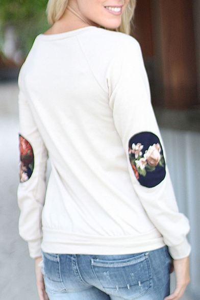 New Fashion Floral Pattern Round Neck Long Sleeve T-Shirt