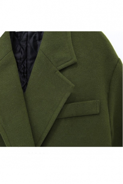 New Stylish Double Breasted Notched Lapel Long Sleeve Plain Tunic Coat