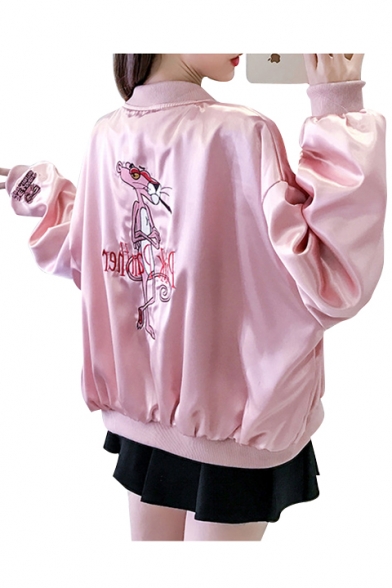 Chic Embroidery Cartoon Pattern Long Sleeve Zipper Stand-Up Collar Jacket