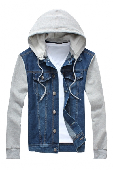 Fashion Fake Two-Piece Long Sleeve Denim Hooded Jacket