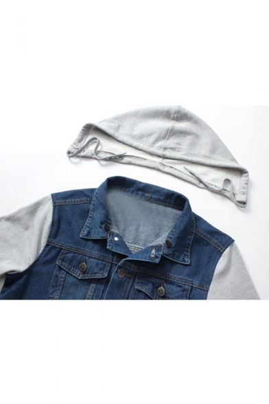 Fashion Fake Two-Piece Long Sleeve Denim Hooded Jacket