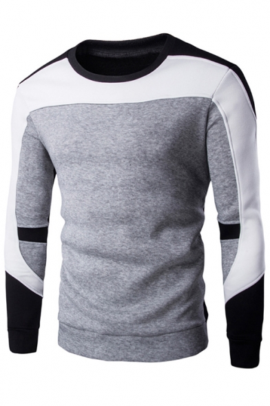 Men's Round Contrast Neck Long Sleeve Color Block Patchwork Sweatshirt