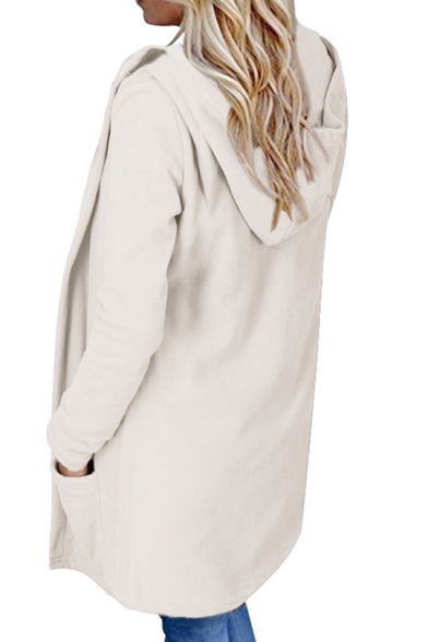 New Fashion Simple Plain Open Front Hooded Long Sleeve Coat