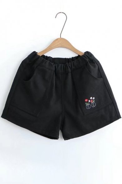 New Stylish Floral Pattern Elastic Waist Pocket Shorts