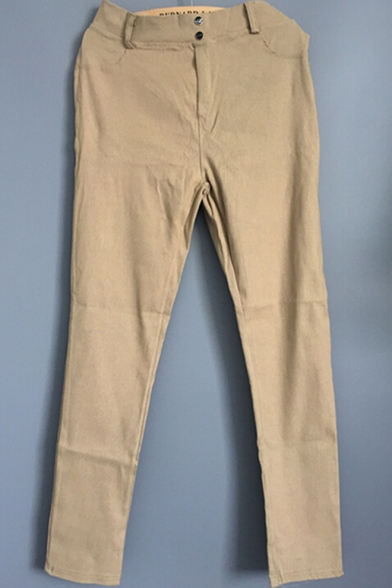 New Stylish Zip Zip Fly Simple Plain Skinny Pants