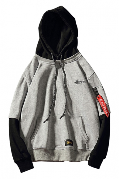 Contrast Long Sleeve Tiered Pullover Hoodie with Pocket
