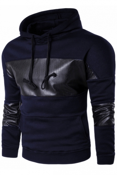 zip up panel drawstring hoodie