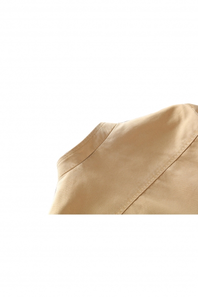 Fashion Striped Trim Long Sleeve Stand-Up Collar Zipper Jacket