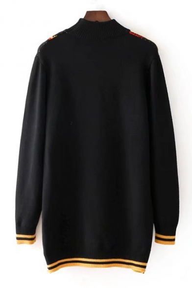 Fashionable Loin Print Long Sleeve Turtleneck Tunic Pullover Sweater