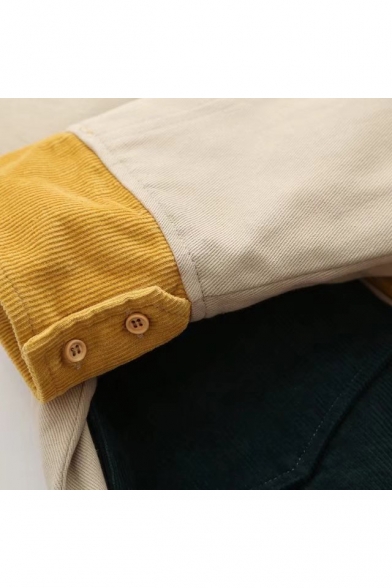 New Fashion Color Block Lapel Zip Placket Long Sleeve Coat