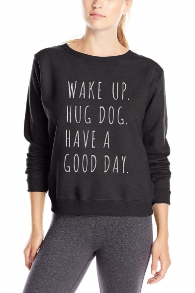 New Fashion Letter Print Round Neck Long Sleeve Pullover Sweatshirt