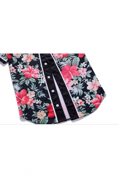 New Stylish Floral Print Button Down Short Sleeve Shirt