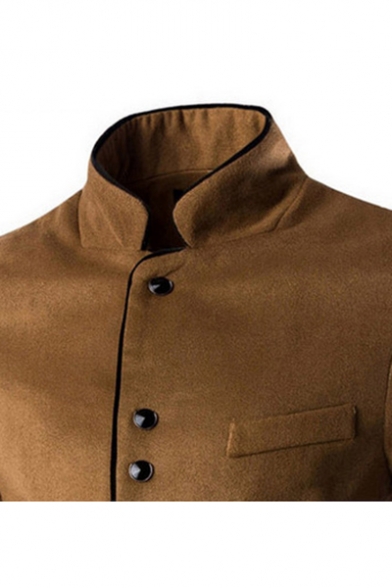 New Stylish Stand-Up Collar Long Sleeve Simple Plain Single Breasted Coat