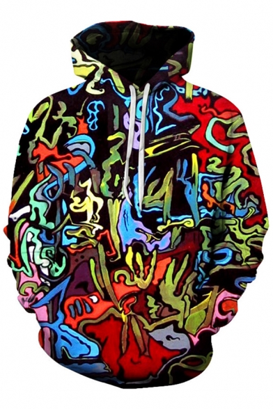 Colorful Oil-Painting Graffiti Pattern Long Sleeves Pullover Hoodie with Pocket
