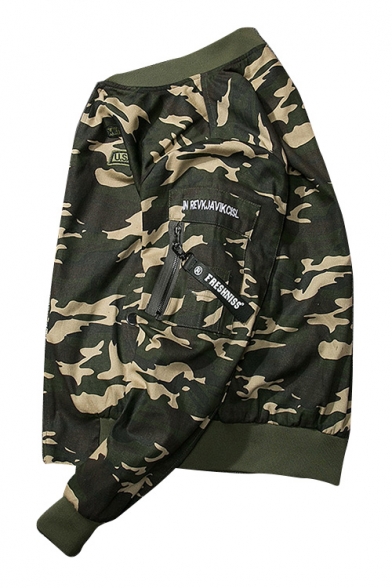 New Fashion Camouflage Pattern Stand-Up Collar Zip Placket Long Sleeve Baseball Coat