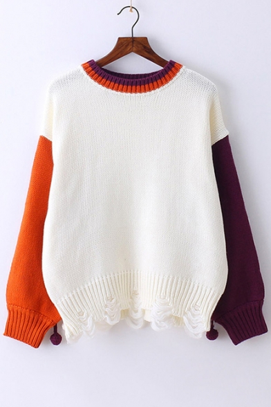 New Leisure Color Block Long Sleeve Pullover Sweater