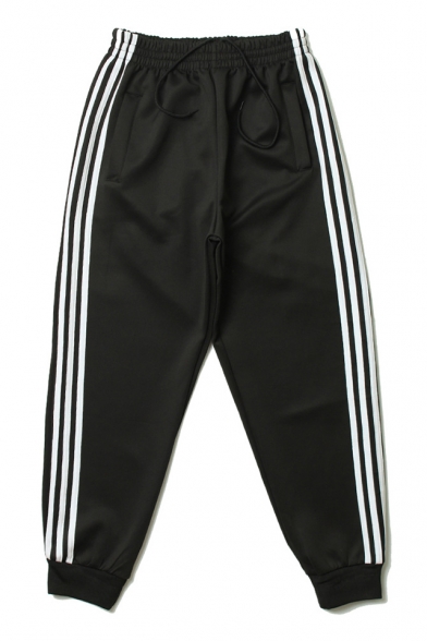 Simple Drawstring Waist Striped Side Pants with Pockets
