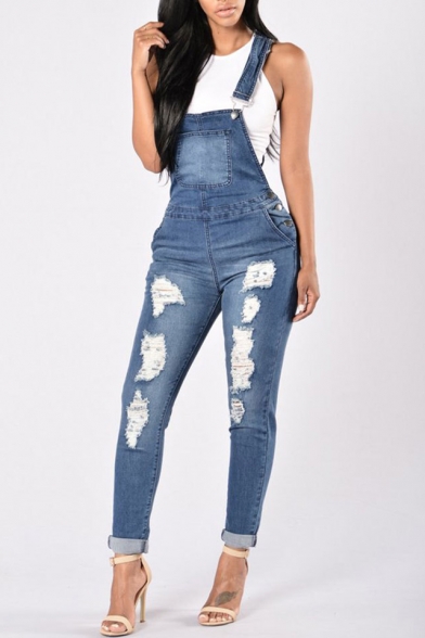 New Fashion Ripped Out Denim Jumpsuit