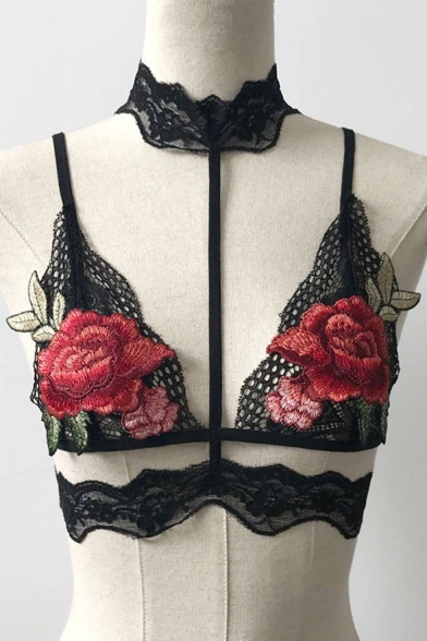 New Stylish Embroidery Floral Pattern Lace Bralet