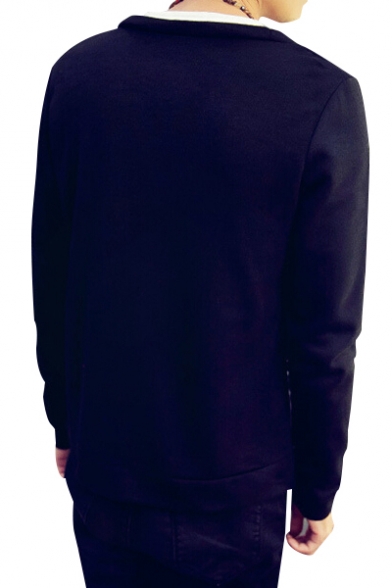 Casual V-Neck Single-Breasted Ribbed Hem Plain Long Sleeves Cardigan