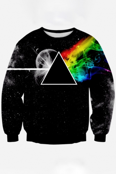 Chic 3D Color Block Galaxy Print Round Neck Long Sleeve Pullover Sweatshirt