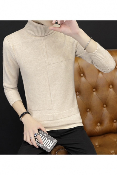 Simple Plain Leisure Turtleneck Long Sleeve Pullover Sweater