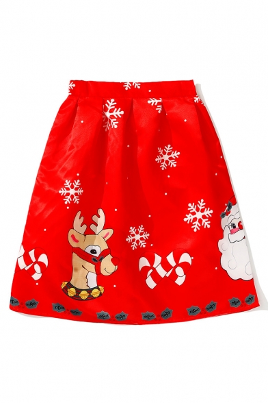 New Fashion Snowflake Christmas Deer Print A-Line Midi Skirt