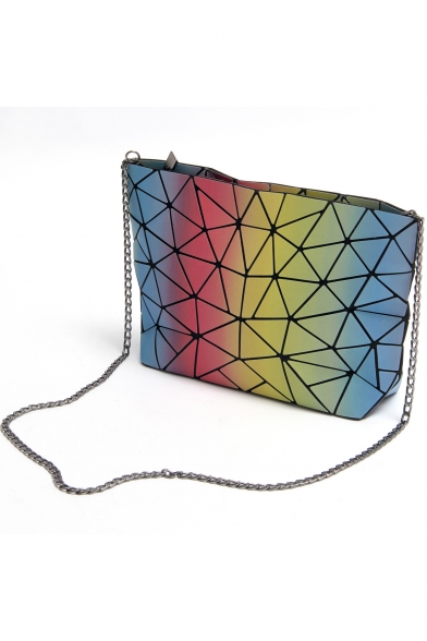 New Fashion Color Block Diamond Pattern Chain Shoulder Bag