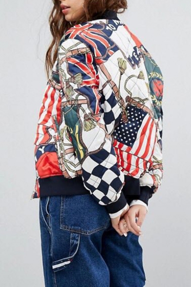 New Fashion Graphic Pattern Long Sleeve Quilted Baseball Jacket