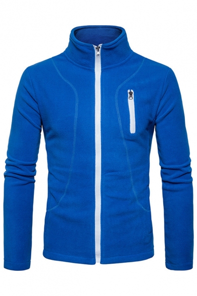 New Stylish Contrast Zipper Long Sleeve Stand-Up Collar Sport Jacket