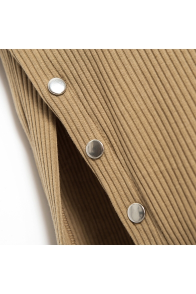 New Stylish Long Sleeve Mock Neck Simple Plain Split Side Bodycon Dress