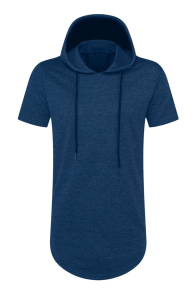 Simple Plain Zippered Side Short Sleeve Hooded T-Shirt
