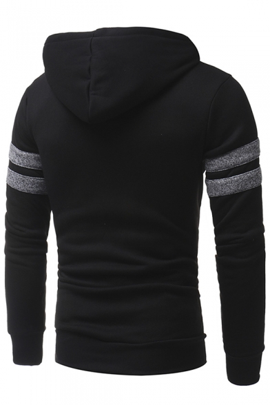 Stripes Patchwork Long Sleeves Pullover Hoodie with Pocket