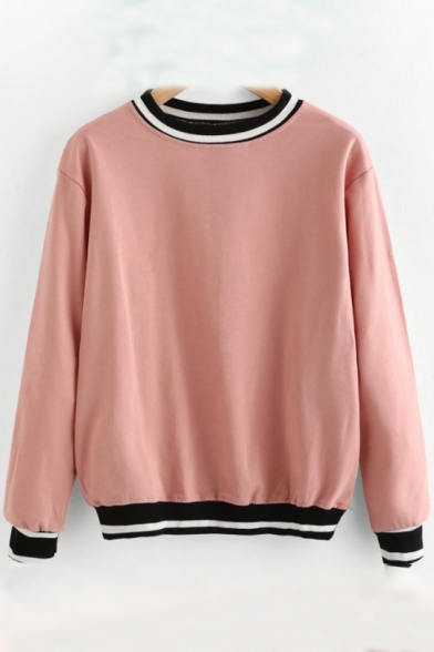 Color Block Striped Round Neck Long Sleeve Pullover Sweatshirt