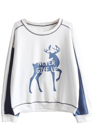 New Fashion Cartoon Deer Print Round Neck Long Sleeve Pullover Sweatshirt