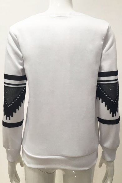 New Fashion Leisure Geometric Print Round Neck Long Sleeve Pullover Sweatshirt