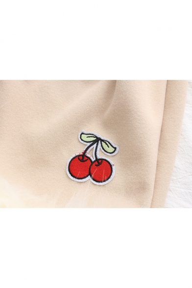 New Stylish Embroidery Cherry Pattern Elastic Waist Shorts