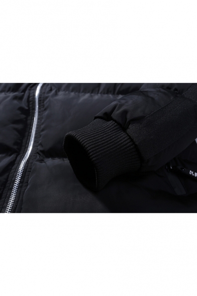 New Stylish Letter Print Long Sleeve Zipper Unisex Tunic Padded Coat