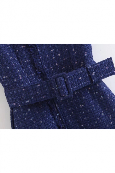 New Stylish Tassel Embellished Trim Belted Waist Mini Wrap Dress
